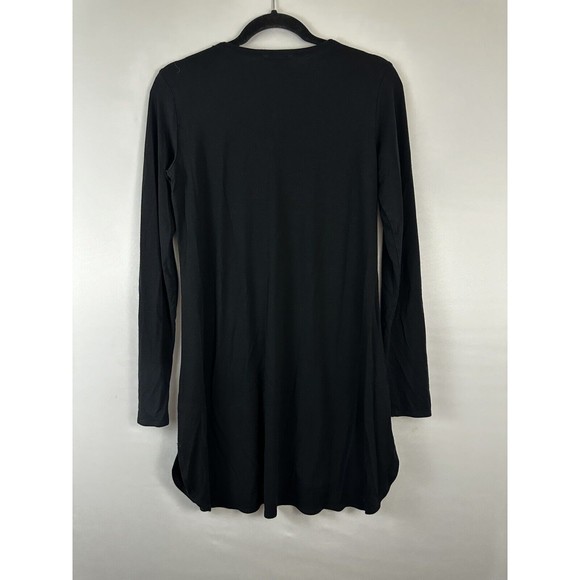 Eileen Fisher Side Slit Tunic Top Size XS Black Viscose Crew Neck Long Sleeve - Picture 5 of 7